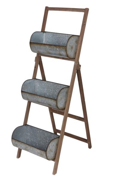 Pflanztreppe aus Holz mit 3 Zinkgefäßen 110cm